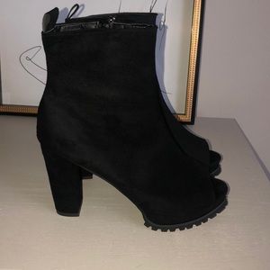 peep toe chunky heel booties